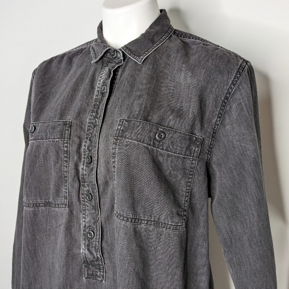 Madewell washed out black denim 1/2 button pullover top M - Picture 2 of 9